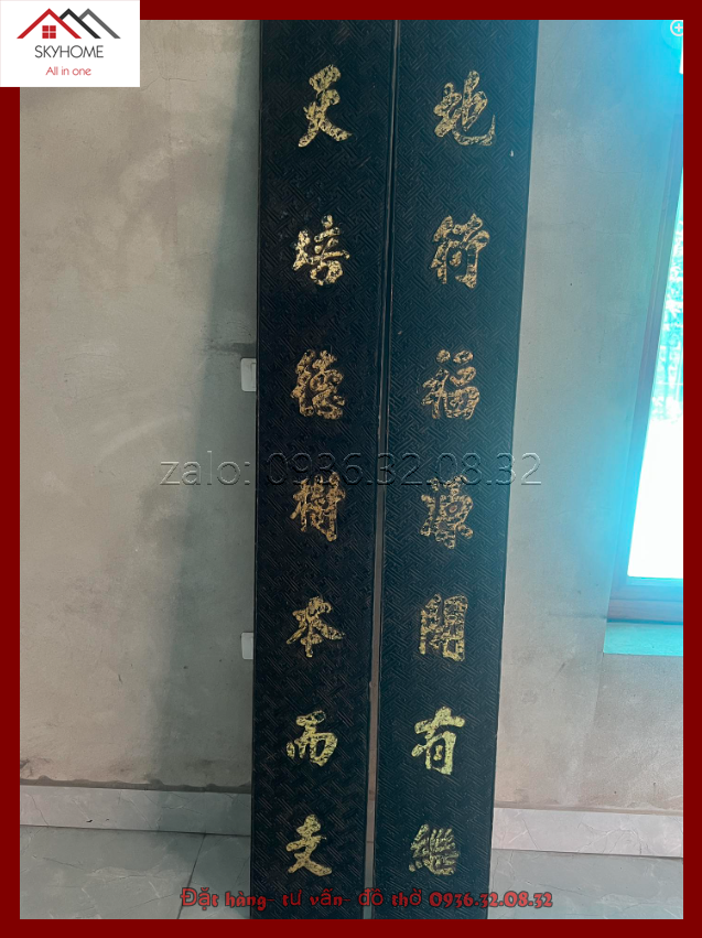 Bức câu đối thờ chữ Thiên bồi đức thụ- Địa diên phúc nguyên